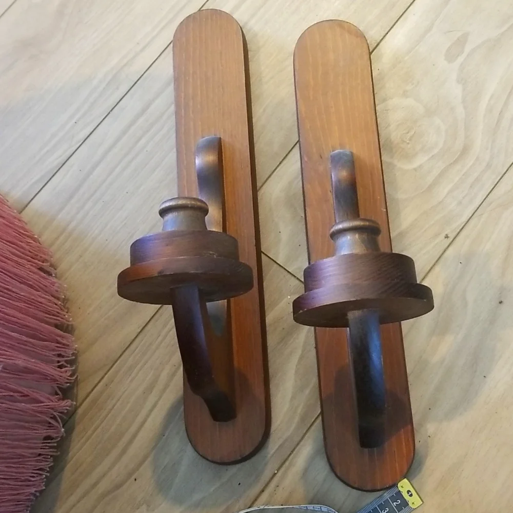 Vintage MCM Wood Wall Candle Holder Sconces Votive Cups